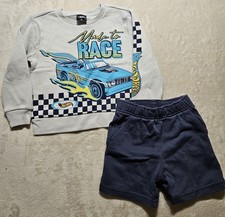 Hot Wheels Race Car Sweatshirt  Garanimals Shorts Toddler Boys 3T Racing Outfit