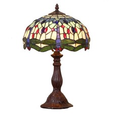 Bieye L11402 Dragonfly Tiffany Style Stained Glass Table Lamp Metal Base For