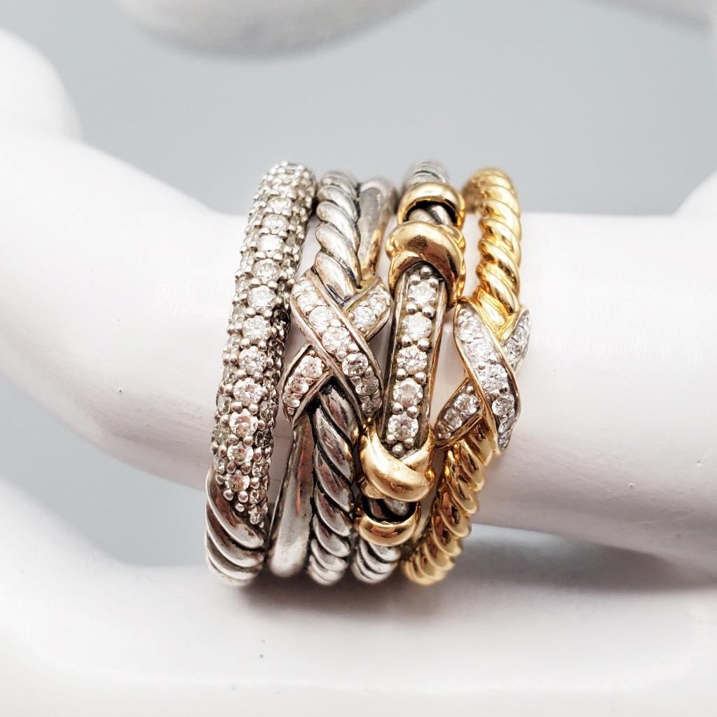 Petite Pavé Stack Ring Sterling Silver Diamond 3m… - image 11