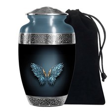 Wings Blue Serene Urns for Ashes Adult Dad, Handcrafted Urn 10 Inch