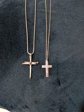 Lot of 2 Silver Tone Cross Charm Pendant Chain Necklaces Religious