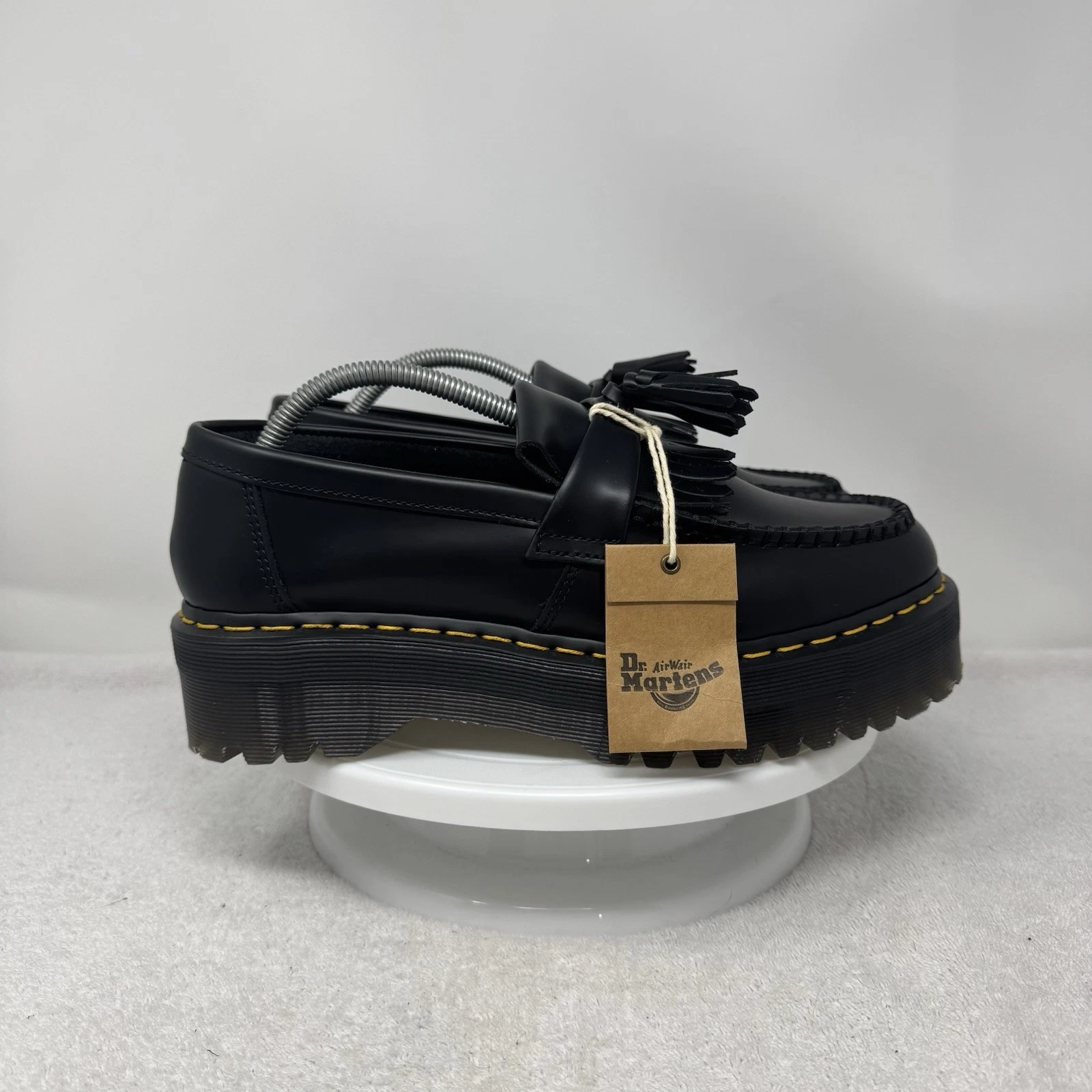 Dr. Martens Adrian Quad Black Platform Shoes Yellow Stitch Men’s 8 Women’s 9 NEW