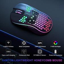 New 2.4G Wireless Honeycomb Mouse Lightweight Rechargeable RGB Backlight USB DPI