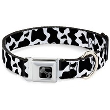 Dog Collar Bone Cow Pattern Print White/Black WIDE-Medium 16-23"