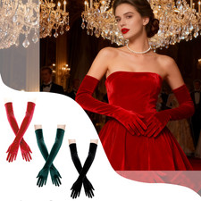 Women Classic Retro Velvet Elbow-Length Long Gloves for Party Stage Performance