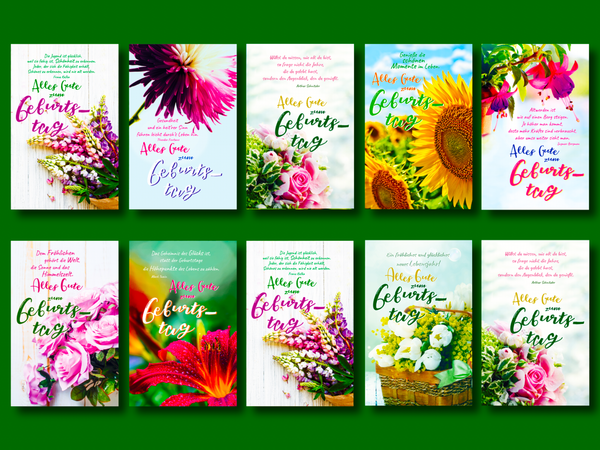 Geburtstagskarten GlüCkwunschkarten Geburtstag Blumen GrußKarten 50Er Set-image