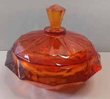 Vintage MCM Viking Glass Persimmon Point Candy Dish W/lid 7" Mint