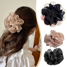 1 PCS Black Large Chiffon Claw Clip Hair Bow Fabric Ribbon Flower Rose Jaw