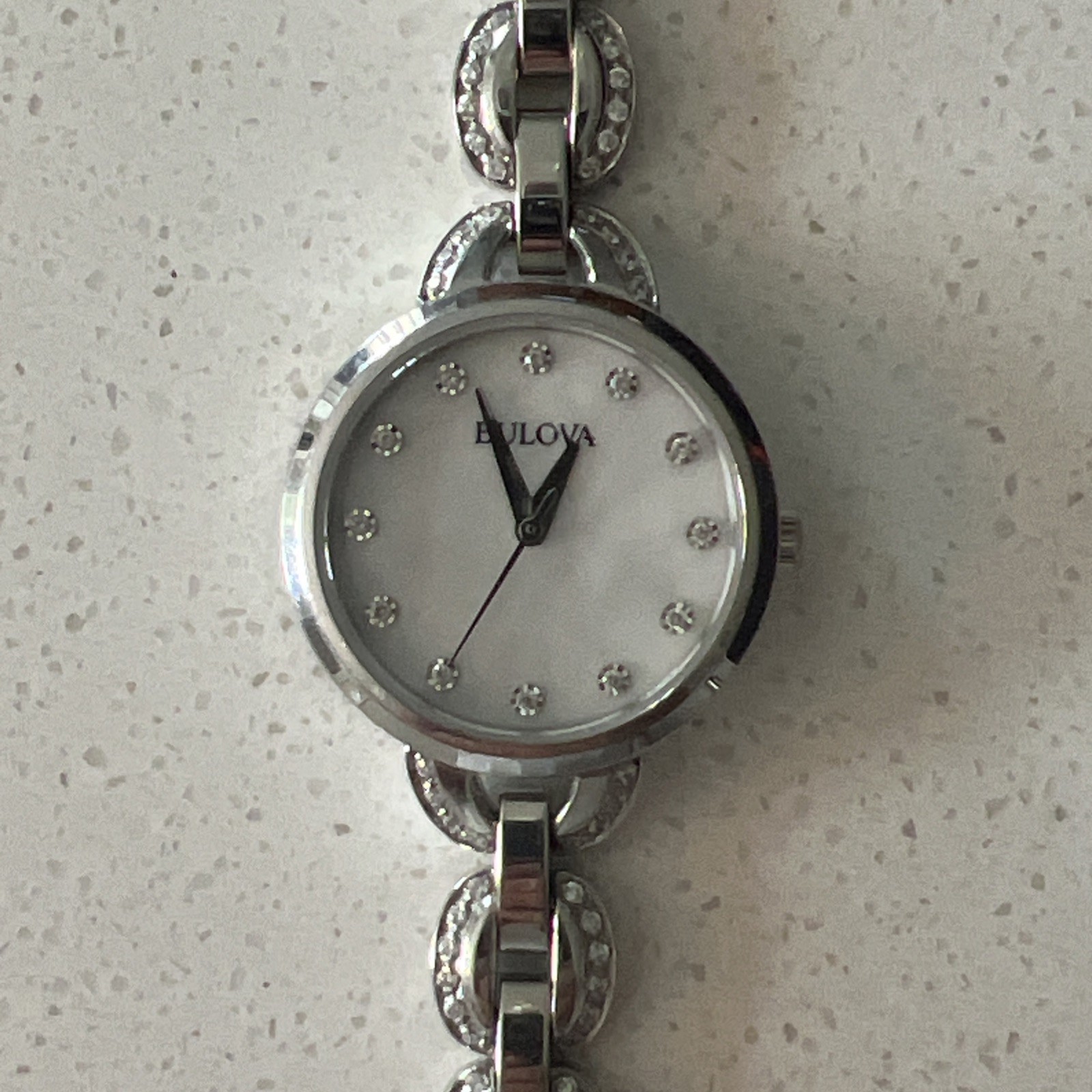 Bulova Women's 96L203 MOP Dial Swarovski Crystal Steel Watch with New Battery  