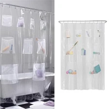 Maytex Quick Dry Mesh Pockets Waterproof PEVA Shower Curtain or Liner, Bath /