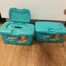 Pampers Baby Wipes Dispenser Empty Pop Up Plastic Container Lot Of 2