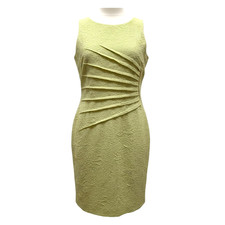 Ivanka Trump Sheath Knit Dress Yellow Zipper Ruched Starburst Stretch Sz 6