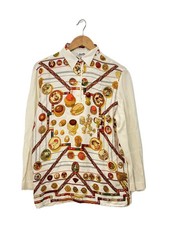 HERMES 90s Scarf Shirt Pullover with Knit Sleeves L White