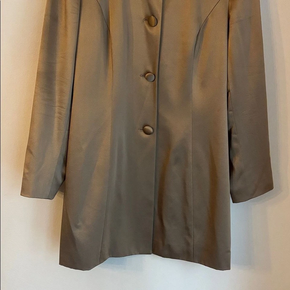 Abrigo de noche vintage Talbots 100 % seda elegante marrón/cobre para mujer gabardina 8P usado en excelente estado Foto 3 de 4