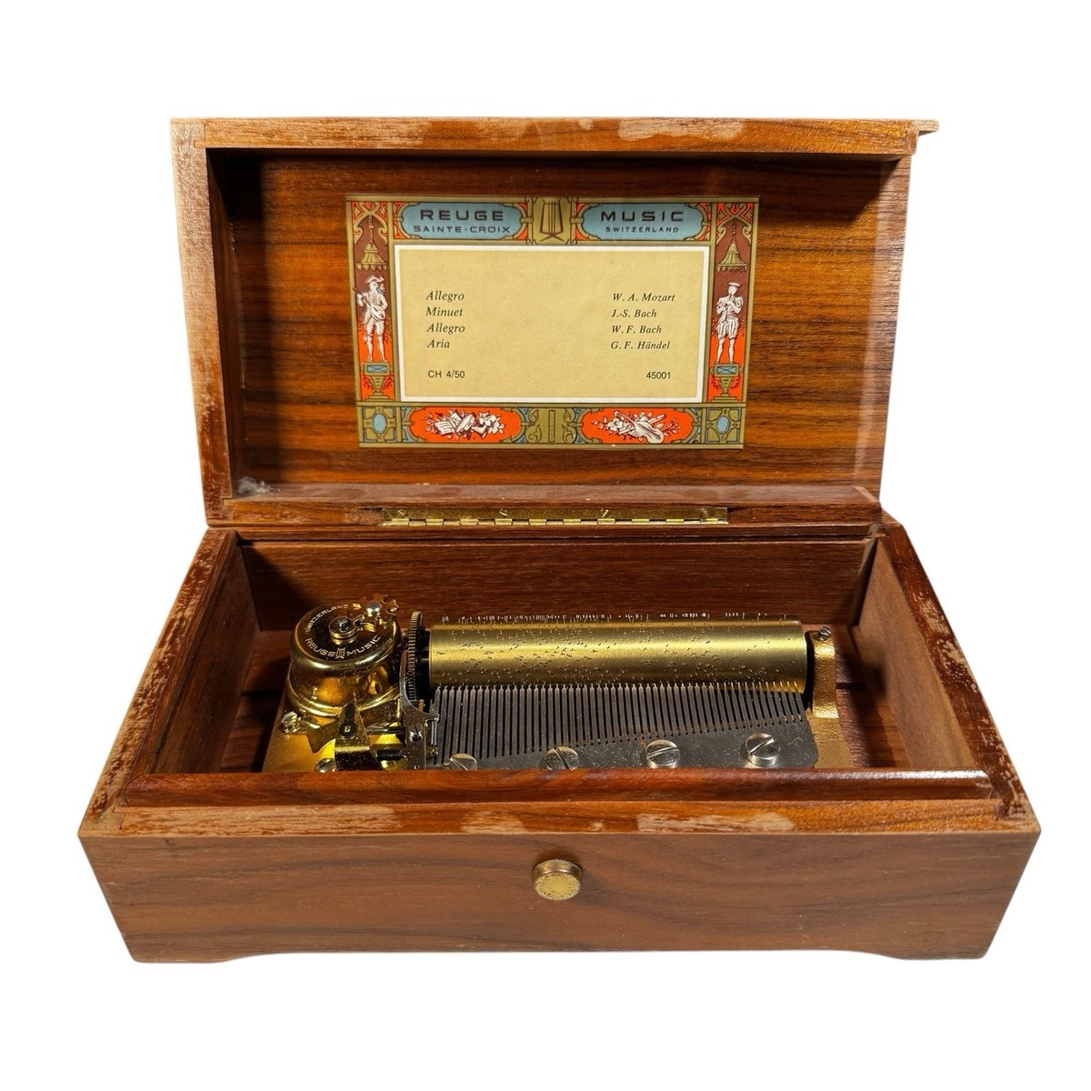 Vintage Reuge 50-Note Music Box, Mozart/Bach, Working