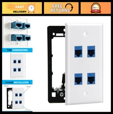 4-Port Ethernet Wall Plate, Cat 6 RJ45 Keystone Jacks, Network Wall Outlet - Whi