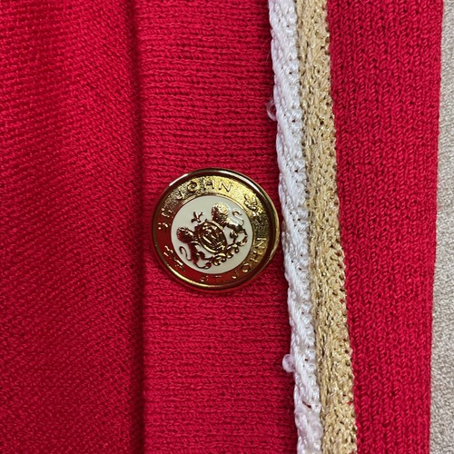Vintage St. John Marie graue Strickjacke rot Santana Strick Goldknöpfe Damen Gr. M - Bild 3 von 9
