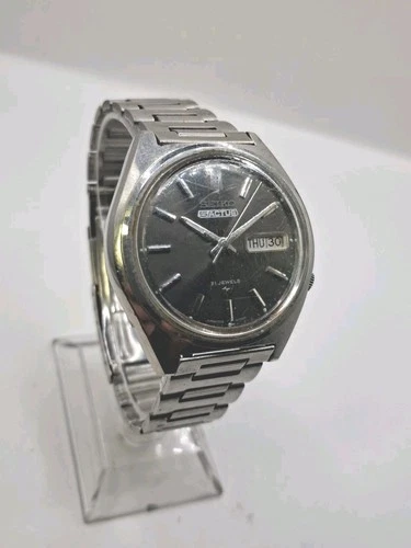 Vintage SEIKO 5 Actus 21 J Automatic 7019-8010 Mens Black Sunburst Dial 38mm