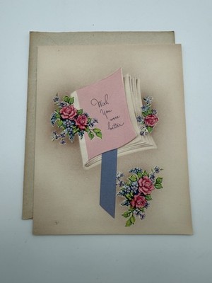 Vintage 1947 National Printing Co. Get Well Soon Card & Envelope Roses Book