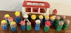 VIntage Fisher-Price Fisher Little People Mini Bus and 19 Wooden Figures
