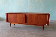 1960s Danish Modern Bernhard Pedersen and Sons Teak Tambour Door Credenza