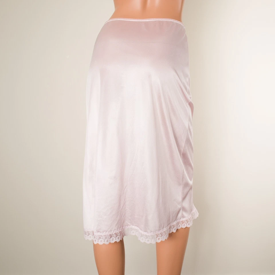 💖 De Colección Para Mujer Rosa Medio Slip Falda PEQUEÑA Antrón Nylon Ranura Lateral Borde de Encaje NUEVA Foto 3 de 4