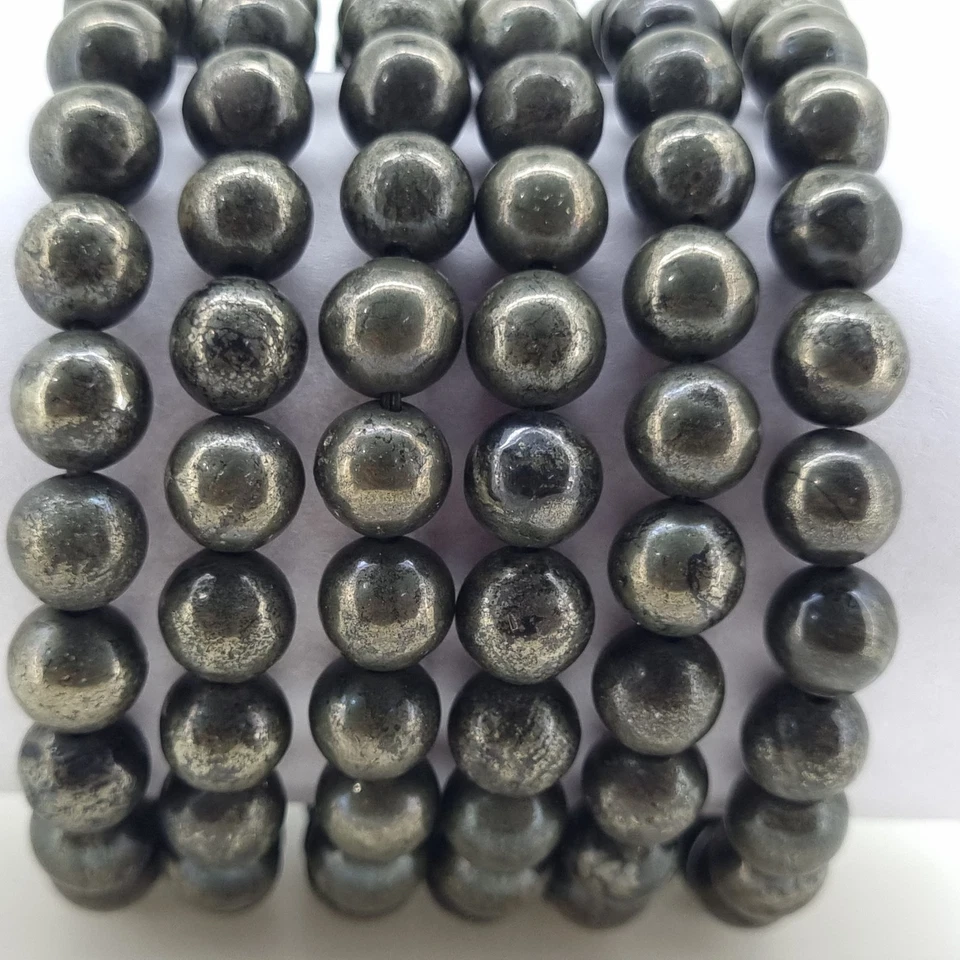 Venta al por mayor 6 piezas pulsera elástica curativa cristal pirita dorada natural 8 mm e925 Foto 4 de 4