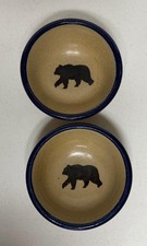 2 Monroe Salt Works MSW Maine Salt Glazed Pottery Stoneware Cereal Bowls Bear