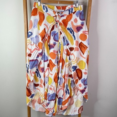 Esther & Co. Pants Womens 16/2XL White Abstract Print Wide Leg Lace Up Cropped