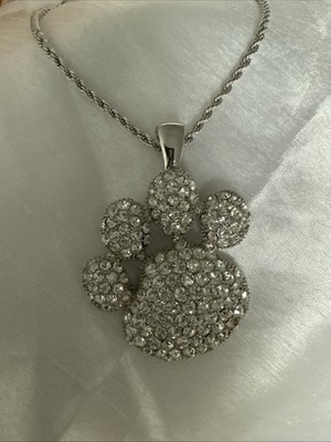 Hundepfote große Halskette Anhänger und Kette versilbert ringfarben Halsband 10'' lang