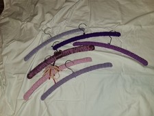 Lot Of 6 Vintage Handmade Crocheted / Knitted Wooden Hangers Purple Colors