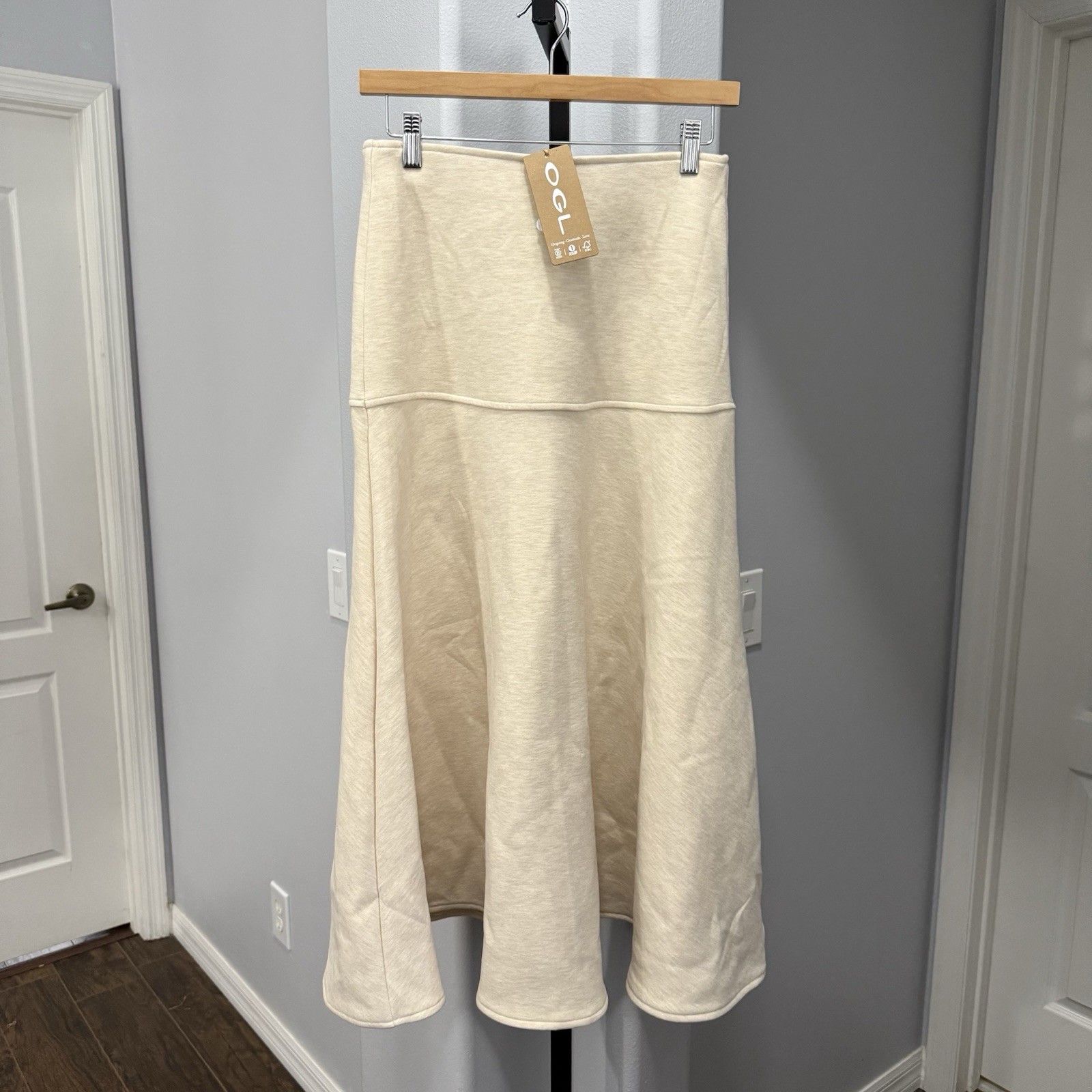 NWT OGL Cashsoft Wool Like Flared Midi Maxi Skirt Size Small Heathered Ivory