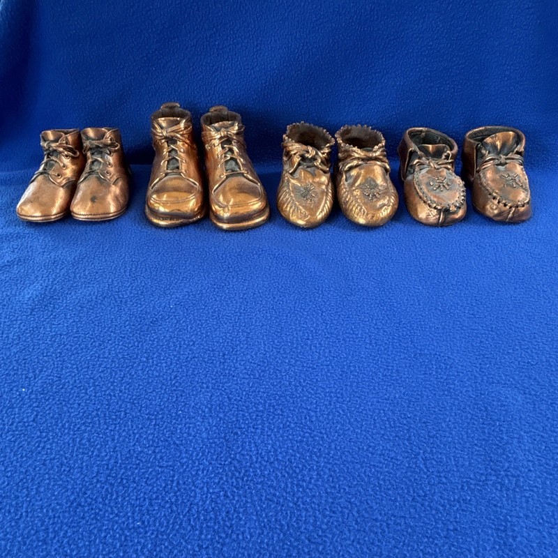 Vintage Baby Shoes and Moccasins 4Pair Copper Bronze Dipped 1950s