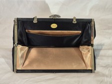 Vintage Black Andé Brand Hide Away Strap Clutch Handbag with Rose Gold Interior