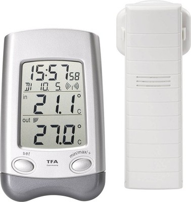 TFA Dostmann Funk-Thermometer DuoThermo Funkuhr Thermometer Funkthermometer Uhr