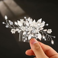 Crystal Hair Comb Silver Bridal Pearl Headpiece Wedding Accessories Women