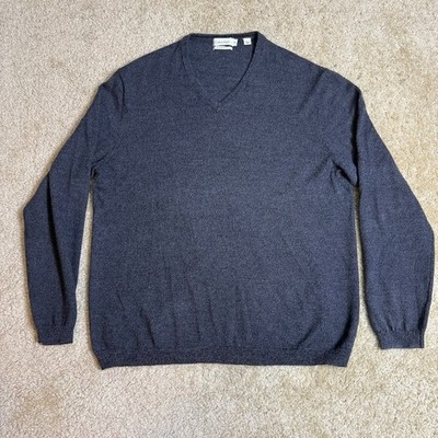 Calvin Klein Extra Fine Merino Wool Knit V-Neck Sweater Mens 2XL Charcoal Gray