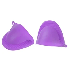 2pcs Thickened Mini Oven Gloves Silicone Oven Mitts Finger Pot Holder Purple