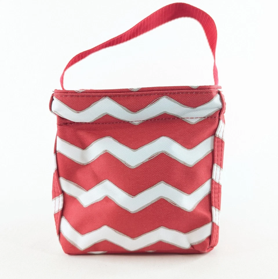"Bolso de Mano Thirty-One Rojo Blanco Chevron Littles Carry-All Caddy 6"" Cubo Utility" Foto 3 de 4