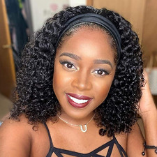 Headband Wig Human Hair 14 Inches Curly Headband Wig Deep Wave Human Hair Wigs