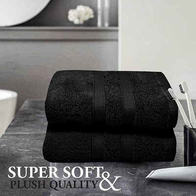 2X schwarze Packung 100 % Prime Baumwolle 600 GSM super weiche Handbadetücher Größe 50X85cm