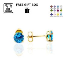 14K Yellow Gold 6mm Round Birthstone CZ Push Back Earrings for Women