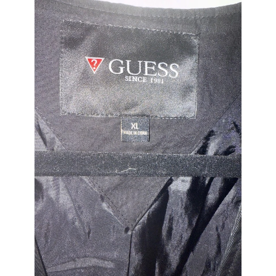 Guess Faux Leather Vest Moto Biker Style Full Zip Pockets Black XL - Image 3 of 4