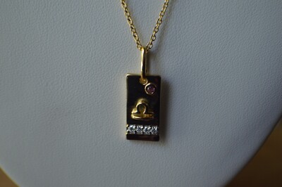 0,20ct Turmalin/Moissanit Waage Anhänger mit 20'' Kette 14k YG über Feinsilber