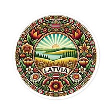 Latvia Landscape Round Sticker, Indoor Outdoor Vinyl Decal, Laptop Sticker