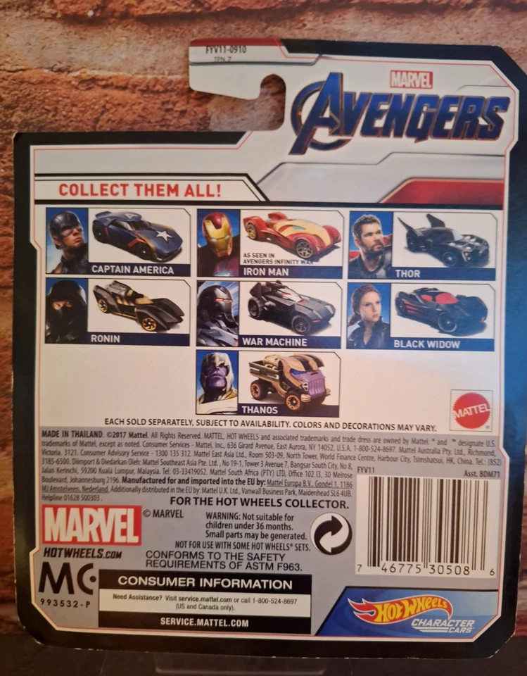 Hot Wheels 2017 Character Cars Marvel Avengers Captain America, 1st Appearance - Image 3 of 4
