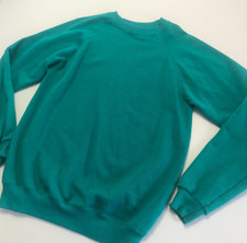 vtg 80s HANES mens Blank Retro Sweatshirt Sz L 42-44 Turquoise Raglan Sleeve USA