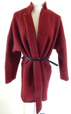 Topshop Women's 2 Coat Burgundy Boucle Belted Swing Wool Blend EUC Free Ship