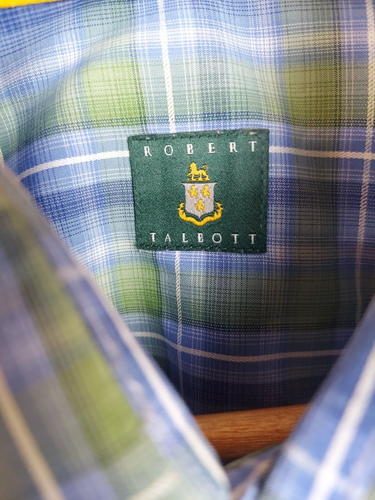 Robert Talbott Shirt Mens Large Blue Green Plaid Button Down Long Sleeve - Picture 6 of 7