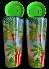 NEW-PAIR-SIGNATURE 16 OZ THERMAL INSULATED TRAVEL TUMBLERS W/ LIDS-SHATTERPROOF